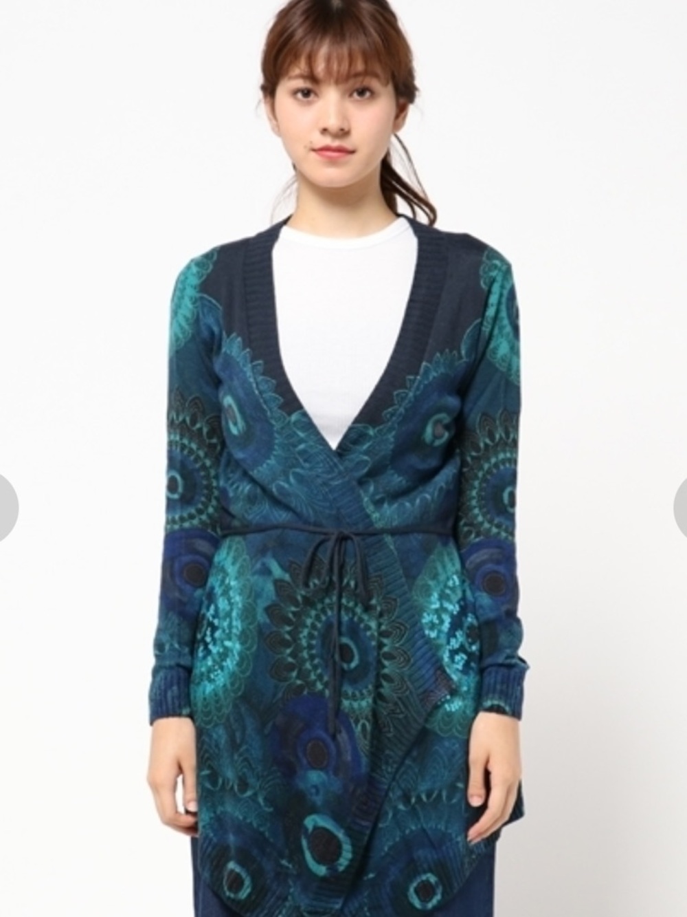 Desigual Teal & Navy Floral-Mandala Wrap Cardigan